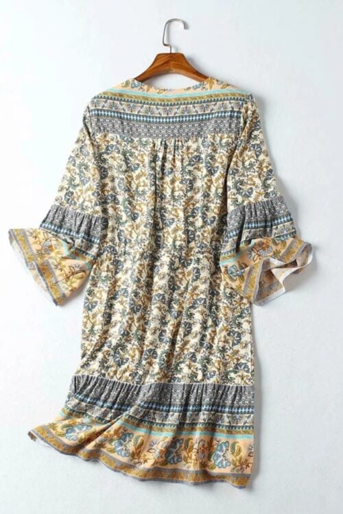 Robe mini manches évasées viscose imprimé floral bohème