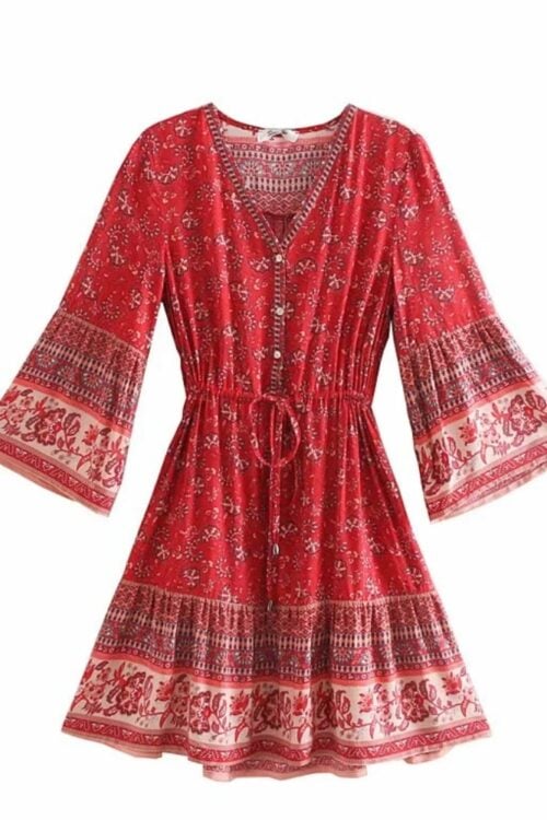 Robe mini manches évasées viscose imprimé floral bohème