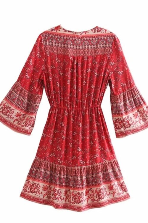 Robe mini manches évasées viscose imprimé floral bohème