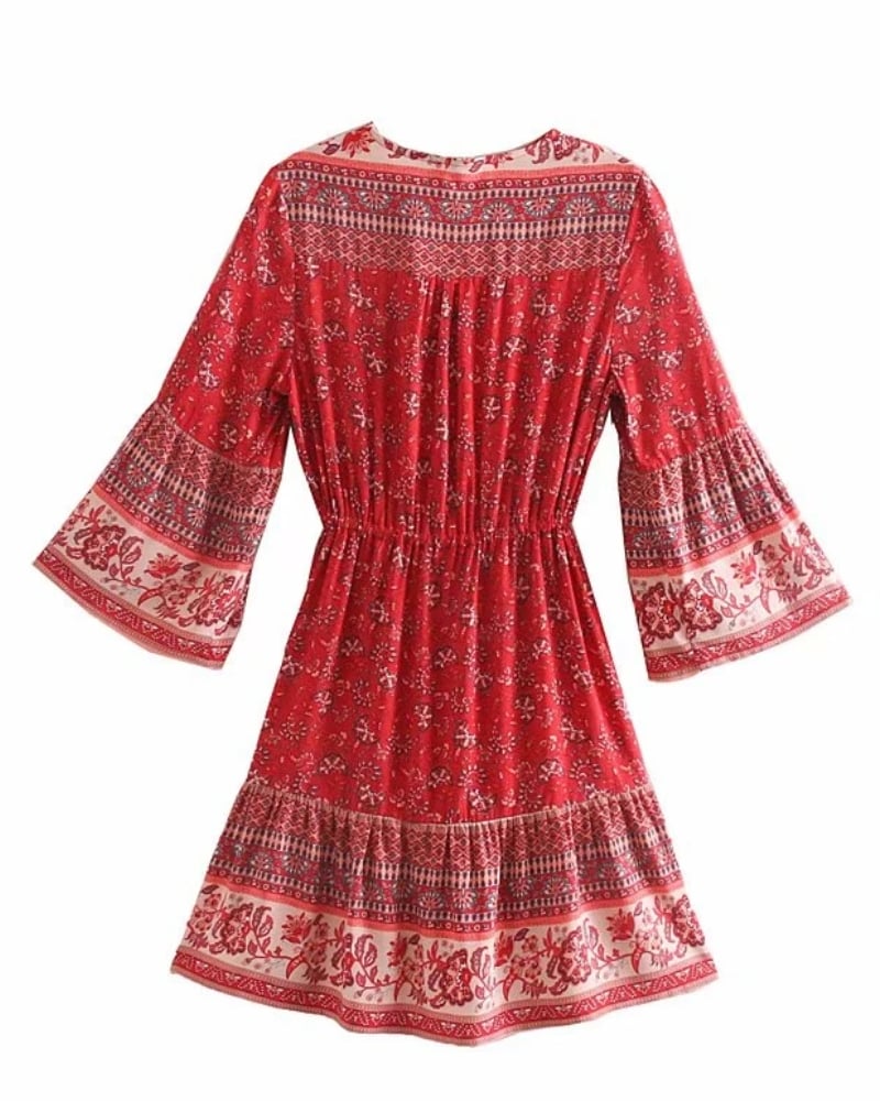 Robe mini manches évasées viscose imprimé floral bohème