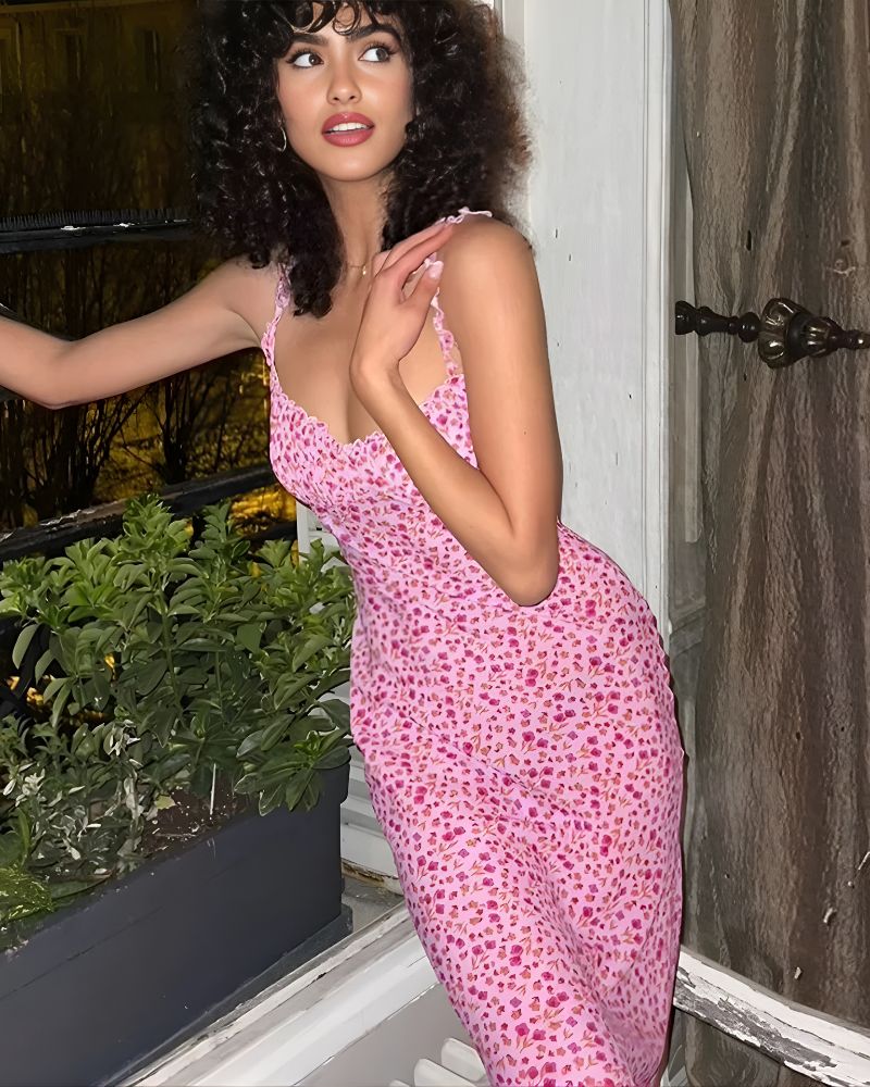Robe bohème rose imprimé floral – Image 6