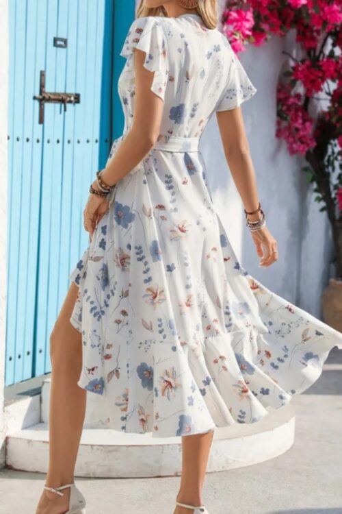 Robe d'été imprimé floral volants style coréen
