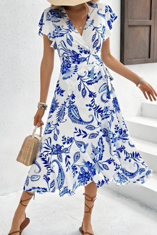 Robe d'été imprimé floral volants style coréen