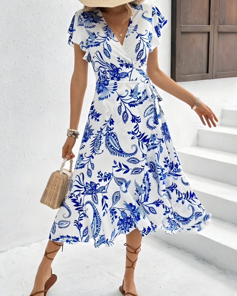 Robe d'été imprimé floral volants style coréen