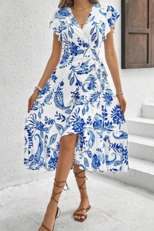 Robe d'été imprimé floral volants style coréen