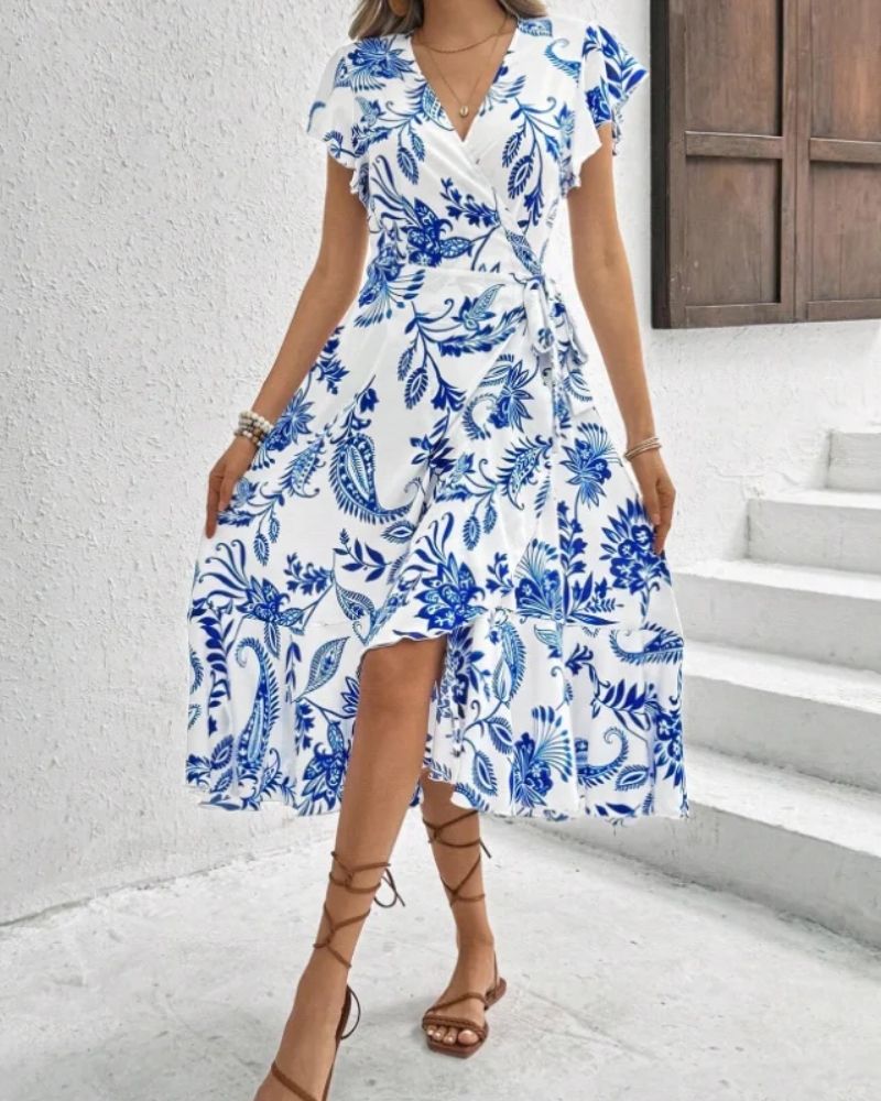Robe d'été imprimé floral volants style coréen
