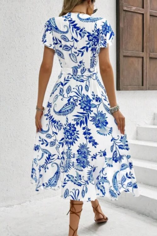 Robe d'été imprimé floral volants style coréen