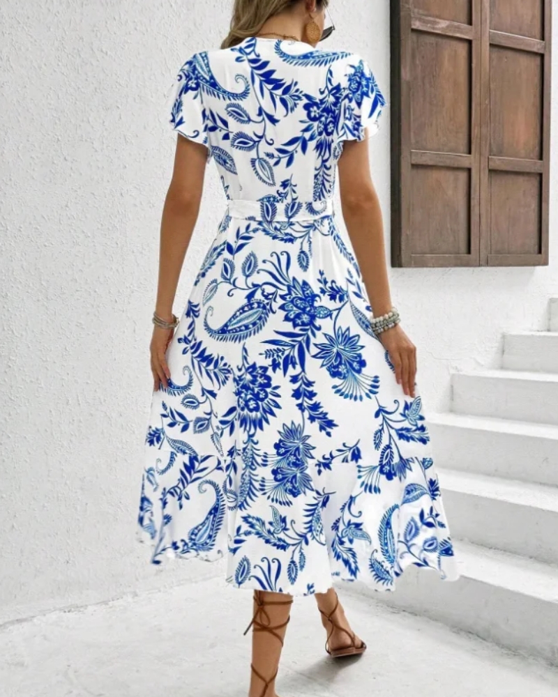 Robe d'été imprimé floral volants style coréen