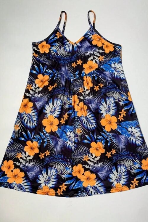 Robe imprimée bretelles spaghetti col V été