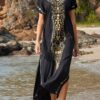 Robe longue ample imprimée col en V plage été