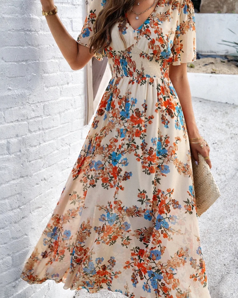 Robe longue bohème fleurie polyester