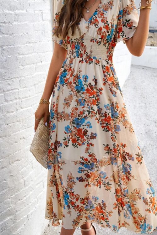 Robe longue bohème fleurie polyester