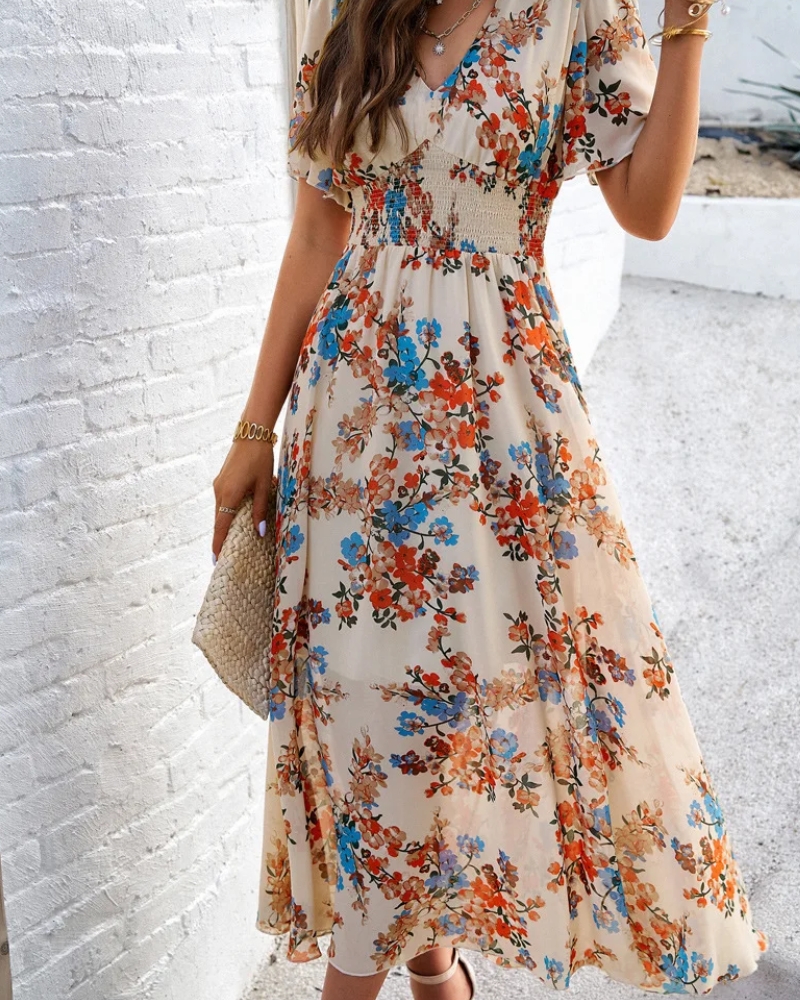 Robe longue bohème fleurie polyester