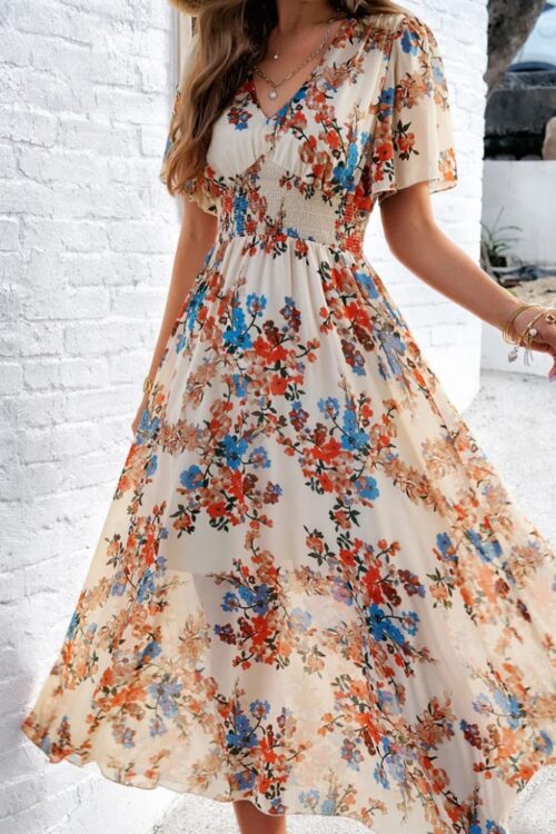 Robe longue bohème fleurie polyester