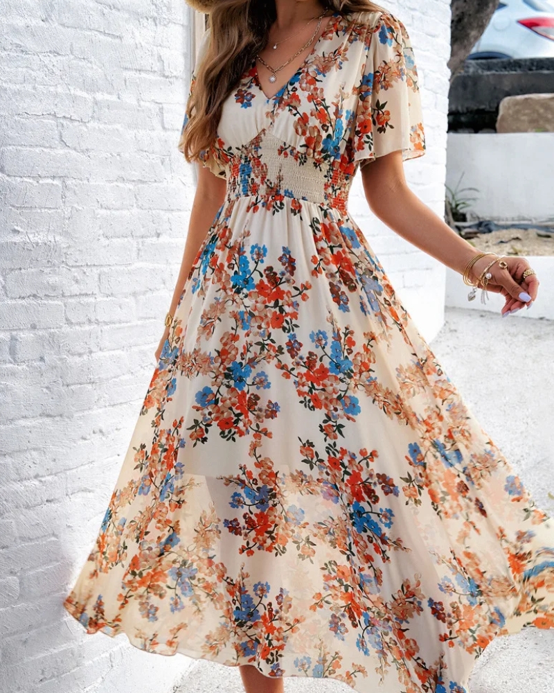 Robe longue bohème fleurie polyester