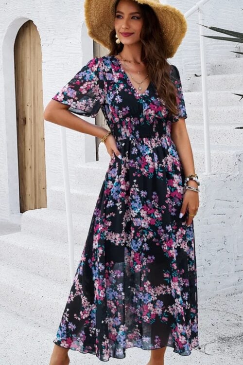 Robe longue bohème fleurie polyester