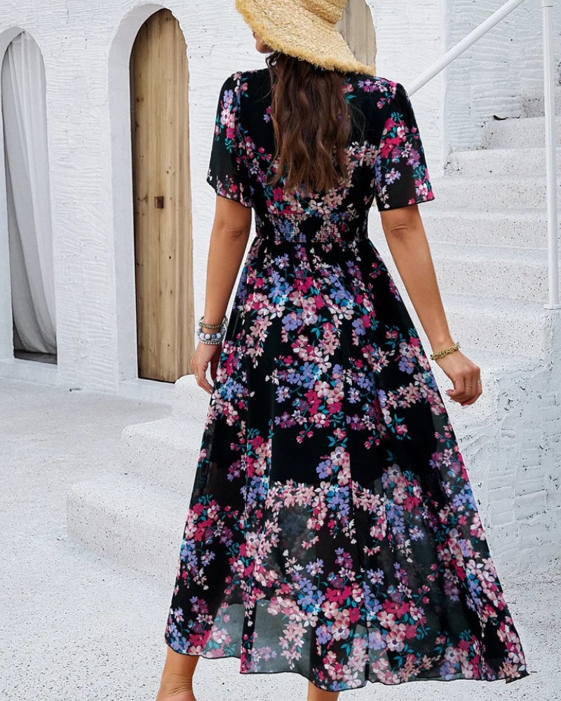 Robe longue bohème fleurie polyester