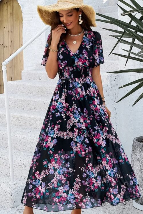 Robe longue bohème fleurie polyester