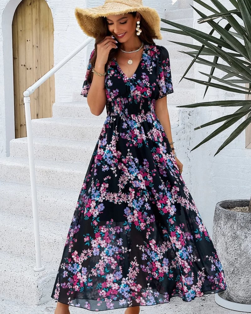 Robe longue bohème fleurie polyester