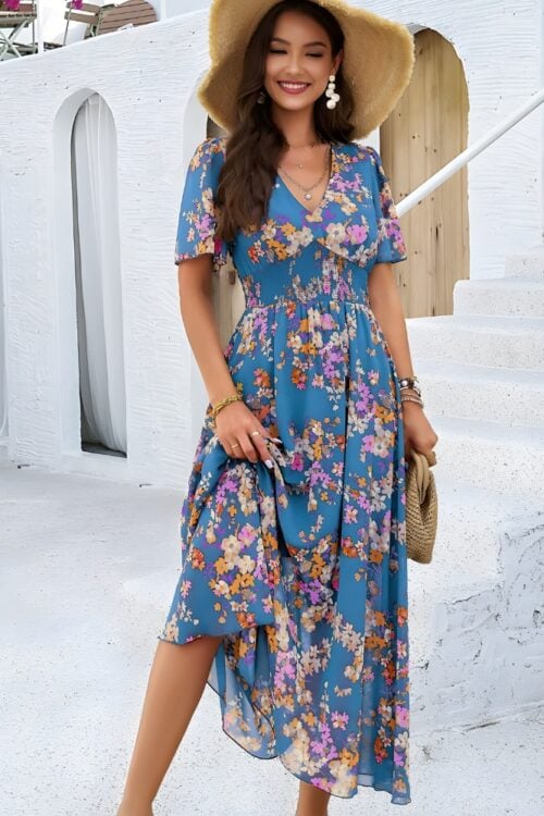 Robe longue bohème fleurie polyester