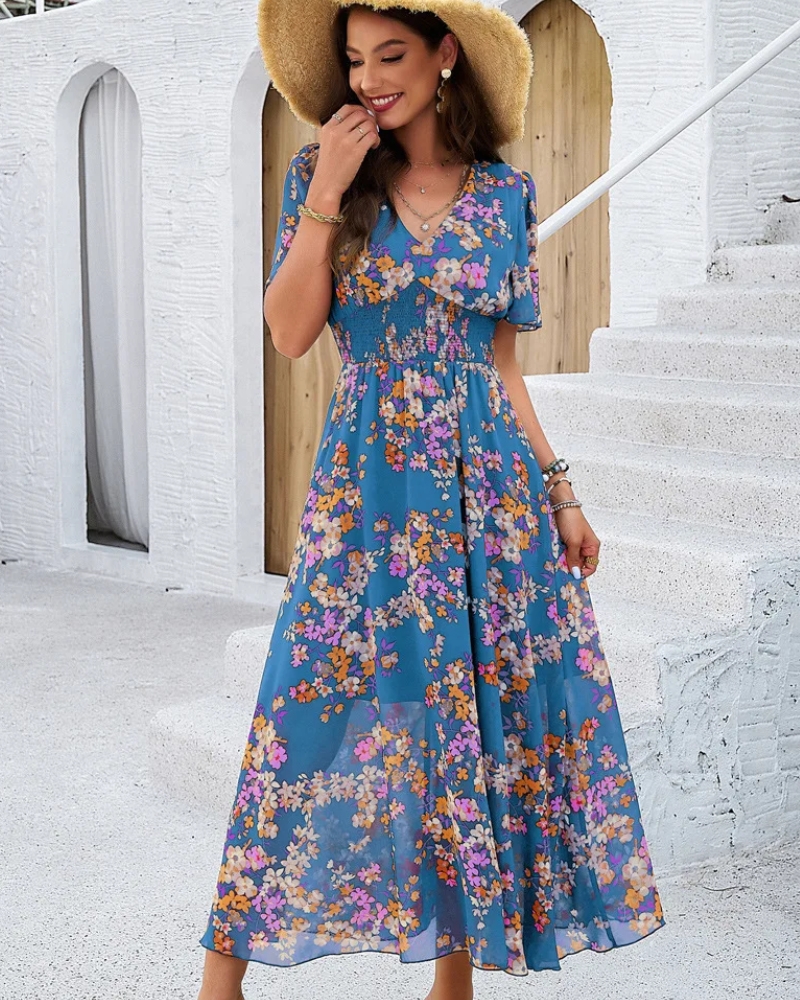 Robe longue bohème fleurie polyester