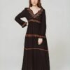 Robe longue bohème noire brodée