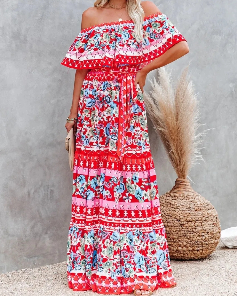 Robe longue col fendu à lacets style régulier