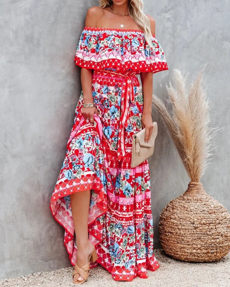 Robe longue col fendu à lacets style régulier