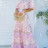 Robe longue col fendu à lacets style régulier
