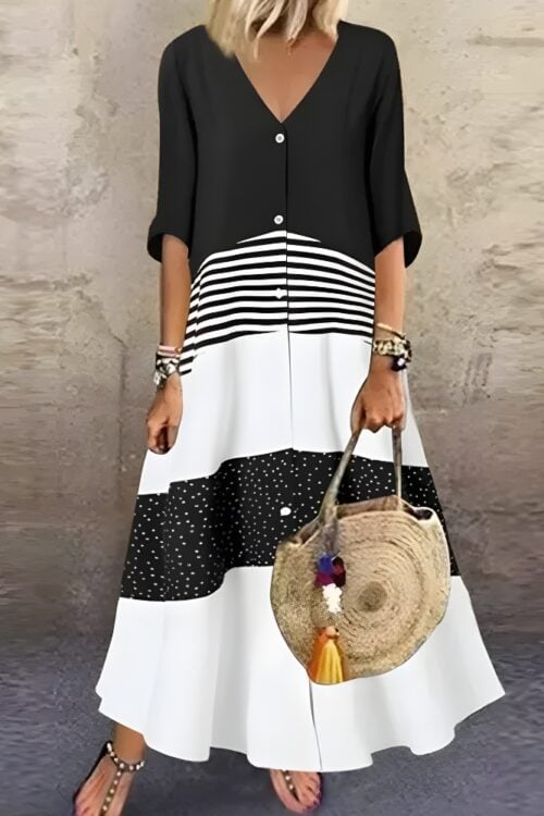 Robe Longue Décontractée Imprimée Col en V