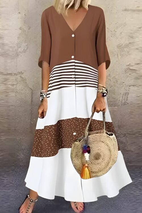 Robe Longue Décontractée Imprimée Col en V