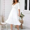 Robe longue dentelle florale boho manches cloche