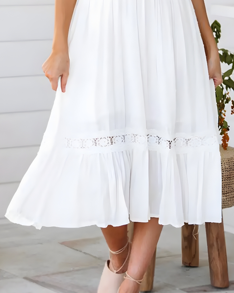 Robe longue dentelle florale boho manches cloche