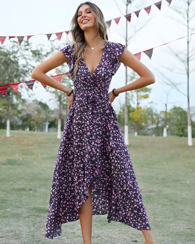 Robe longue été manches papillon bohème