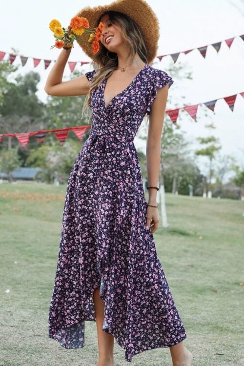 Robe longue été manches papillon bohème