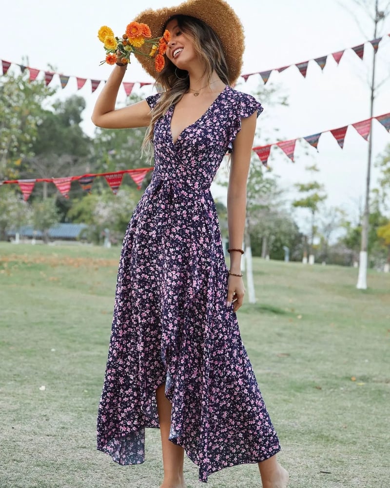 Robe longue été manches papillon bohème