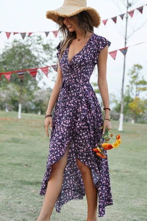Robe longue été manches papillon bohème