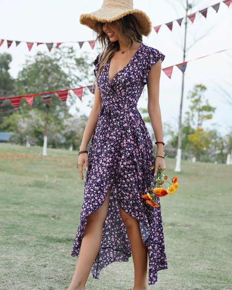 Robe longue été manches papillon bohème