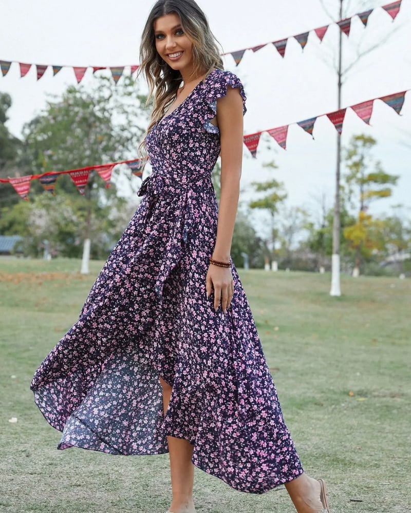 Robe longue été manches papillon bohème