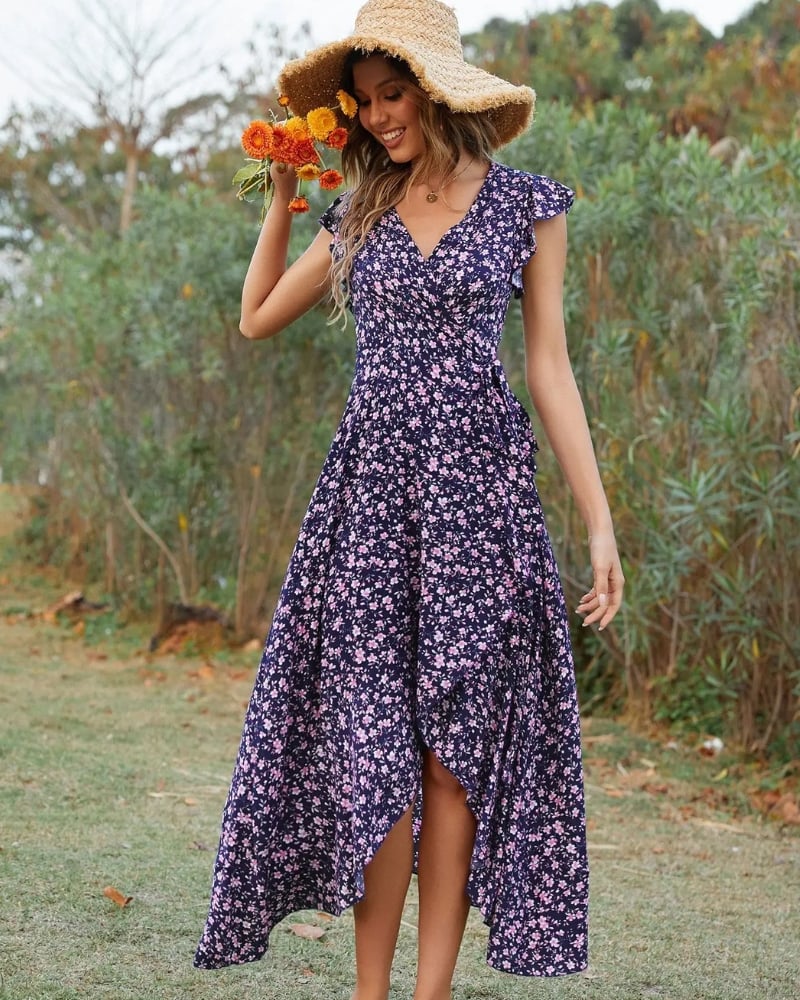 Robe longue été manches papillon bohème