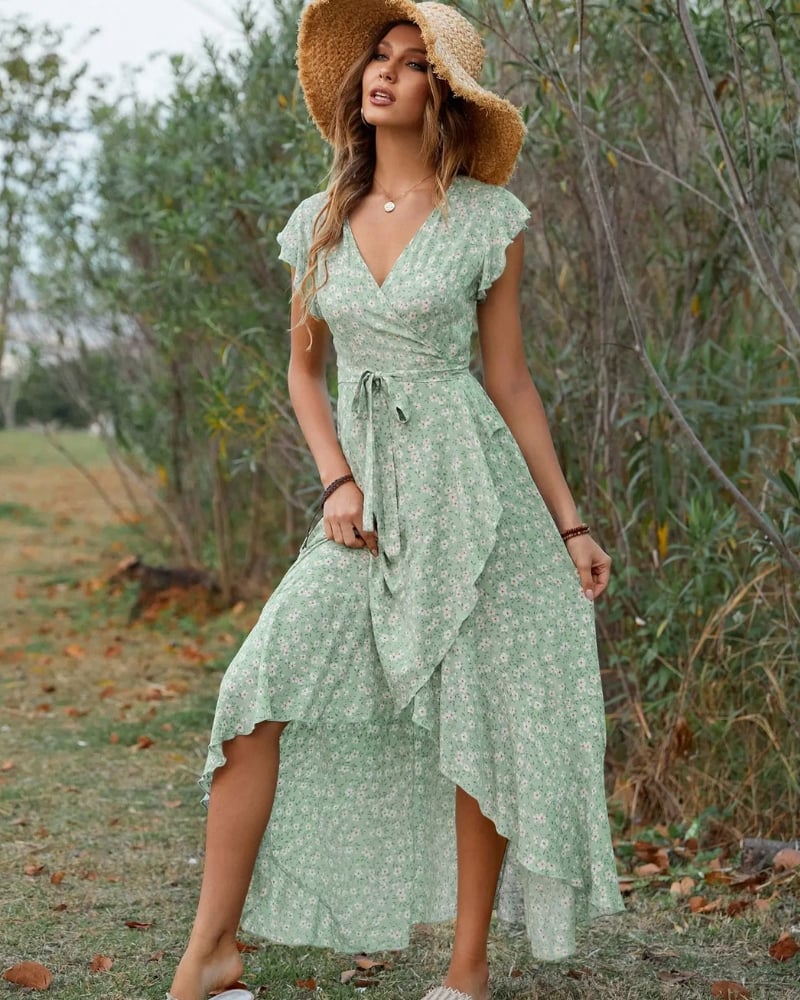 Robe longue été manches papillon bohème