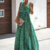 Robe longue imprimé col V romantique fente