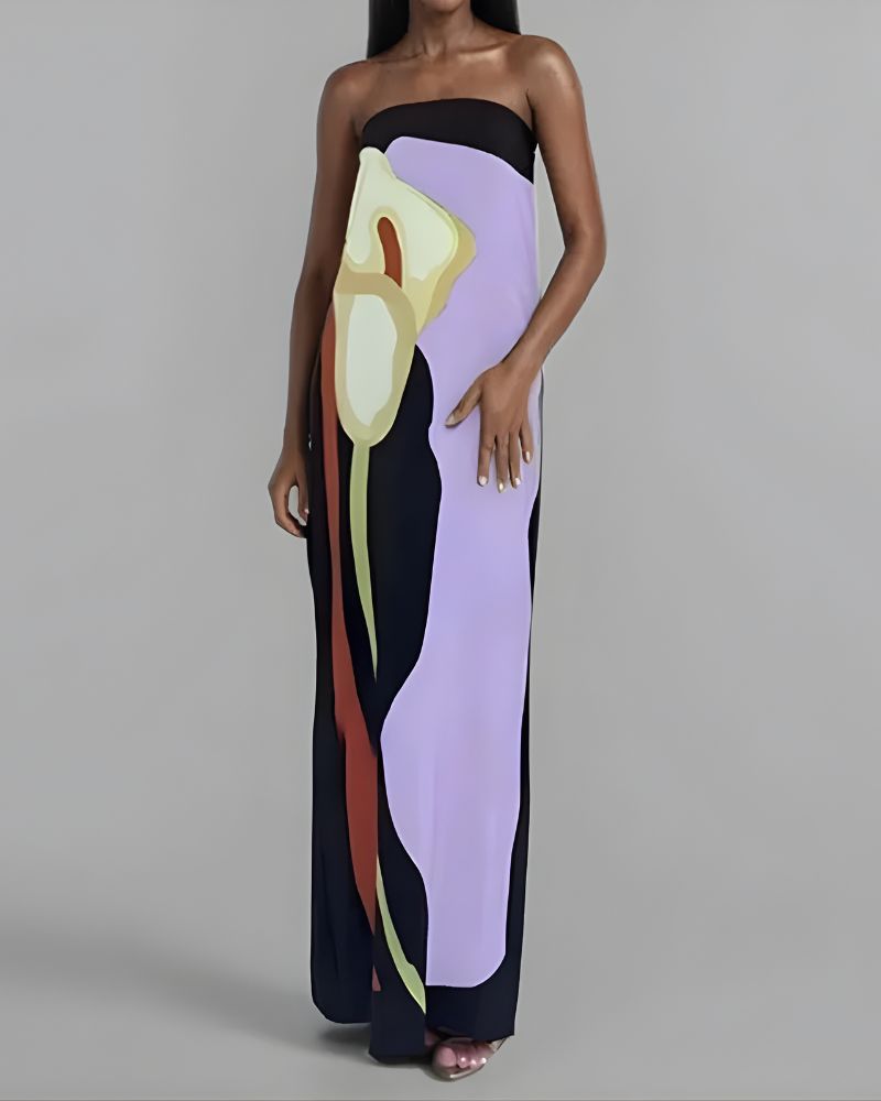 Robe longue imprimée artistique élégante