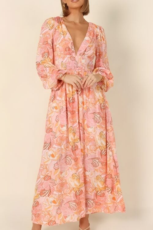 Robe longue polyester bohème fleurie élégante