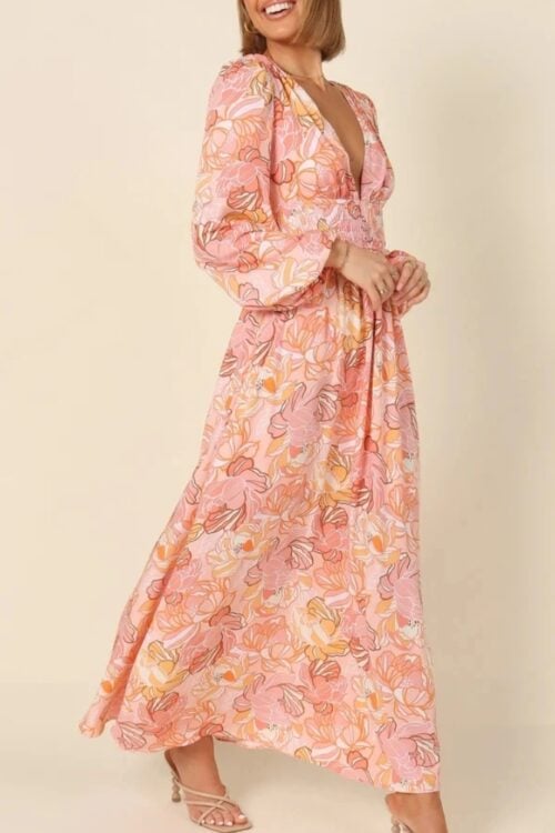 Robe longue polyester bohème fleurie élégante