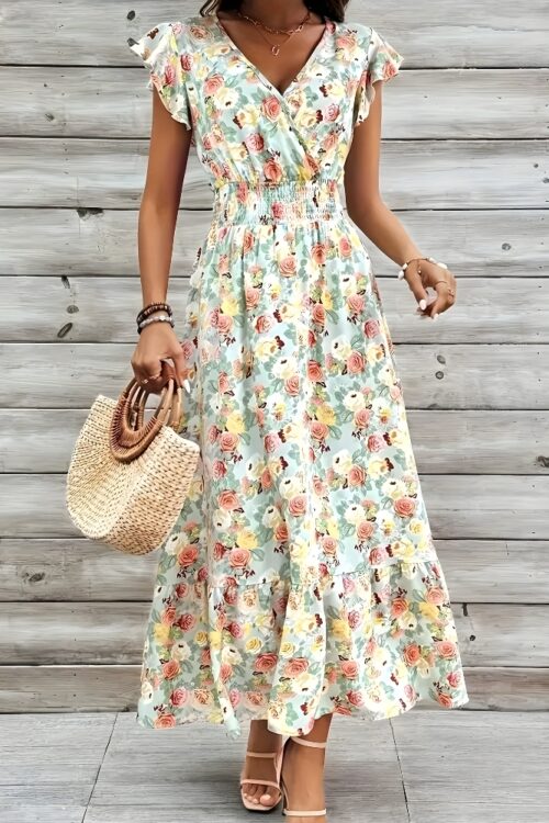 Robe longue polyester bohème fleurie estivale