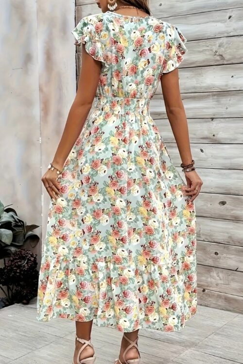 Robe longue polyester bohème fleurie estivale