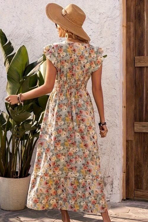 Robe longue polyester bohème fleurie estivale