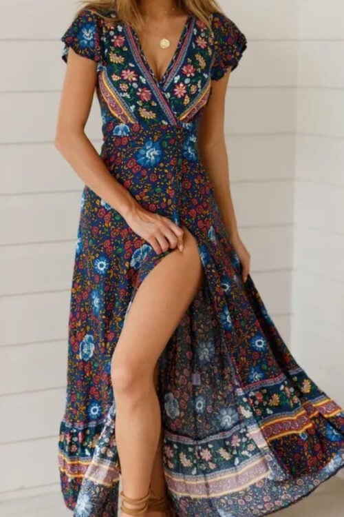 Robe longue sirène imprimé été style folk