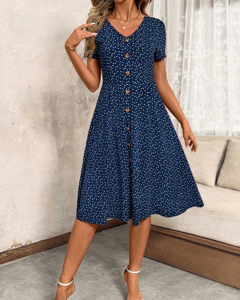 Robe midi à pois à manches courtes